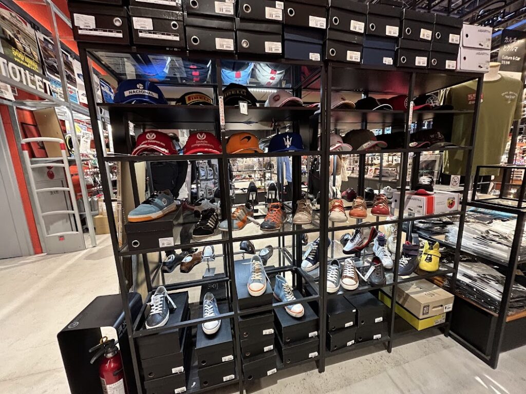 racing shoes and caps