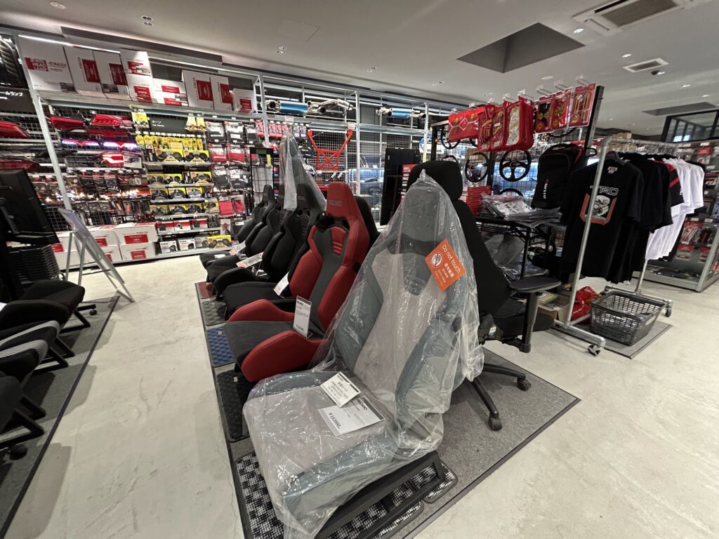 racing seats are on display