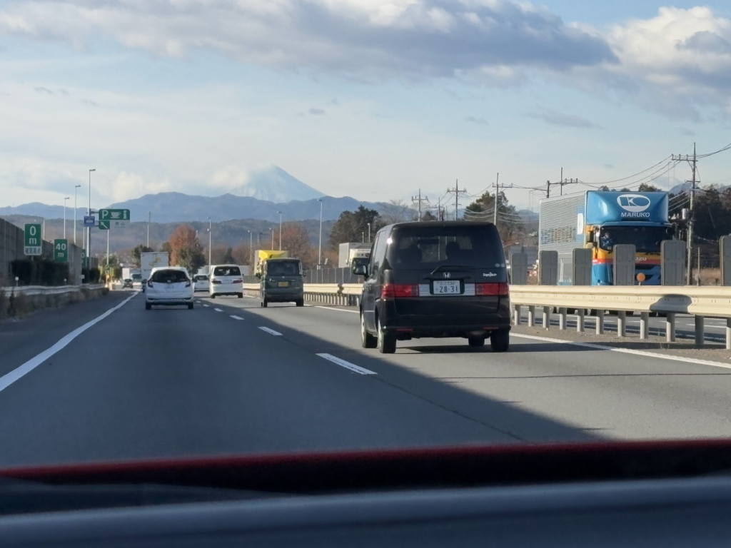 Highway view with Mount Fuji in background